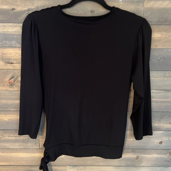 NEW Loveappella Faux Tie Wrap Top Size Small Color is Black - Picture 6 of 11